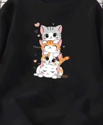 Picture of black export quality Droup Shoulder printed T-Shirts for Women