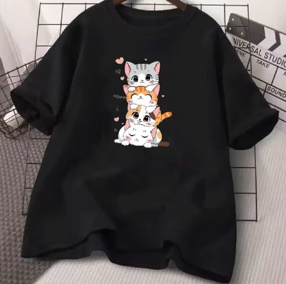 Picture of black export quality Droup Shoulder printed T-Shirts for Women