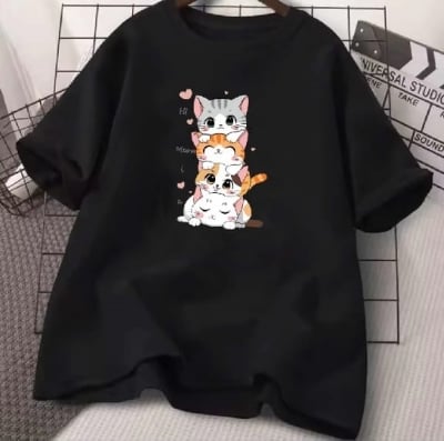 Picture of black export quality Droup Shoulder printed T-Shirts for Women