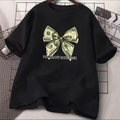 Picture of black export quality Droup Shoulder printed T-Shirts for Women