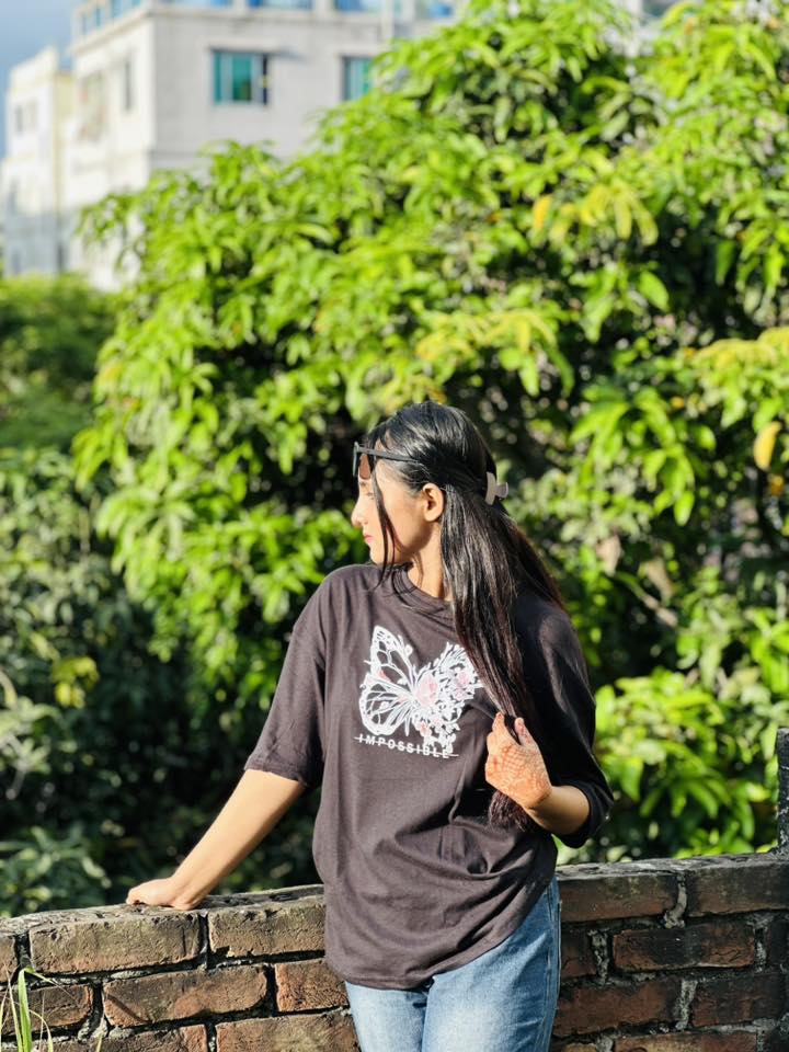 Picture of black export quality Droup Shoulder printed T-Shirts for Women