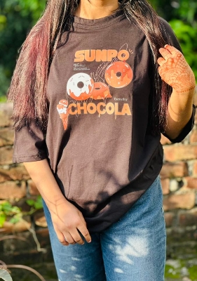 Picture of black export quality Droup Shoulder printed T-Shirts for Women