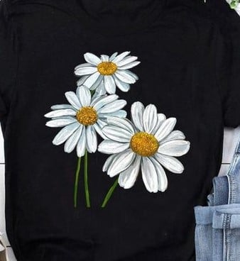 Picture of black export quality Droup Shoulder printed T-Shirts for Women