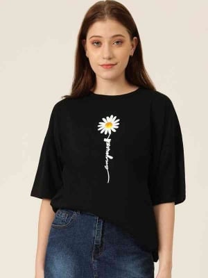 Picture of black export quality Droup Shoulder printed T-Shirts for Women