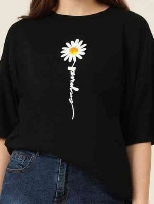 Picture of black export quality Droup Shoulder printed T-Shirts for Women