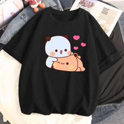 Picture of black export quality Droup Shoulder printed T-Shirts for Women