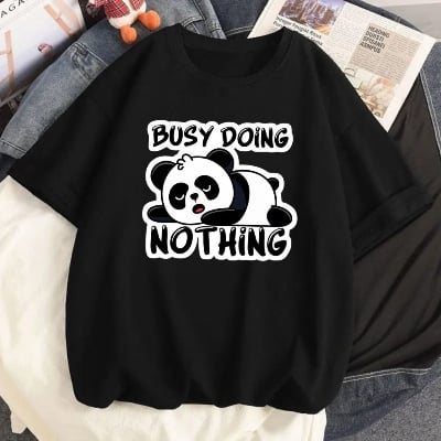 Picture of black export quality Droup Shoulder printed T-Shirts for Women