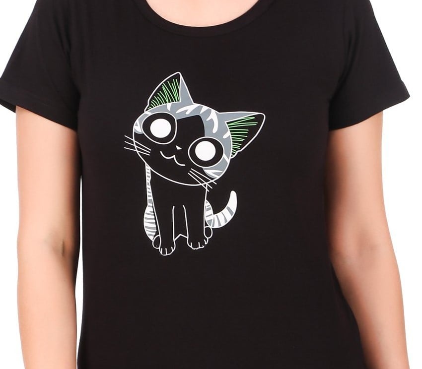 Picture of black export quality Droup Shoulder printed T-Shirts for Women
