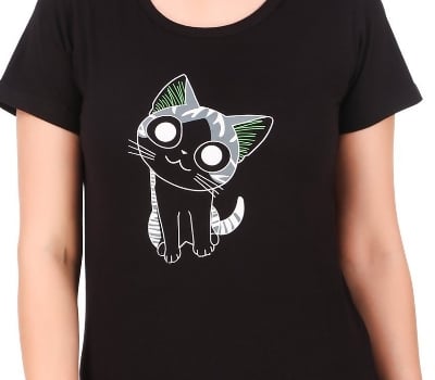 Picture of black export quality Droup Shoulder printed T-Shirts for Women