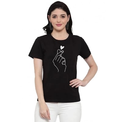 Picture of black export quality Droup Shoulder printed T-Shirts for Women