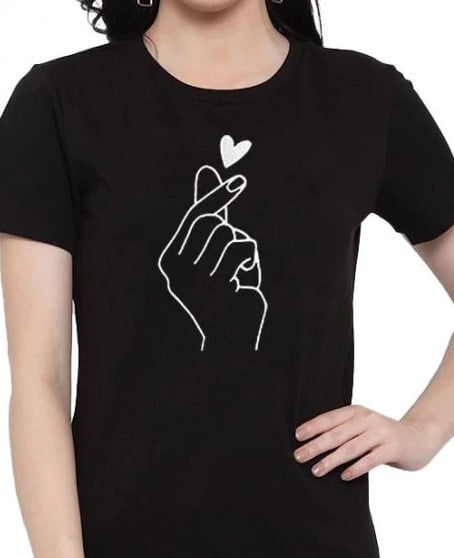 Picture of black export quality Droup Shoulder printed T-Shirts for Women