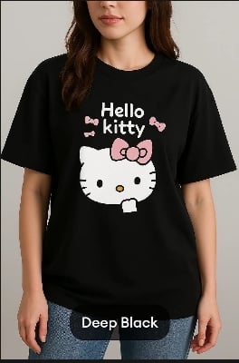 Picture of black export quality Droup Shoulder printed T-Shirts for Women