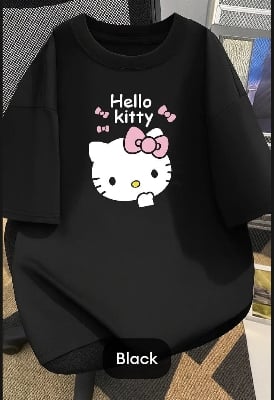 Picture of black export quality Droup Shoulder printed T-Shirts for Women