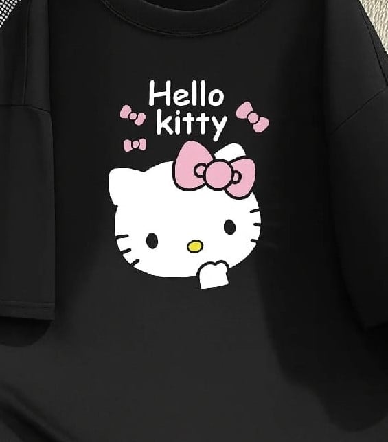 Picture of black export quality Droup Shoulder printed T-Shirts for Women