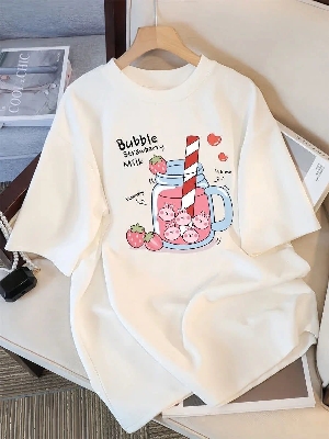 Picture of black export quality Droup Shoulder printed T-Shirts for Women