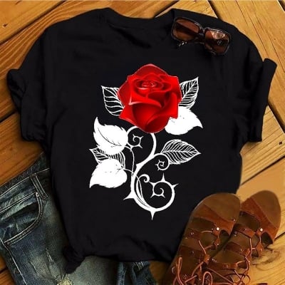 Picture of black export quality Droup Shoulder printed T-Shirts for Women