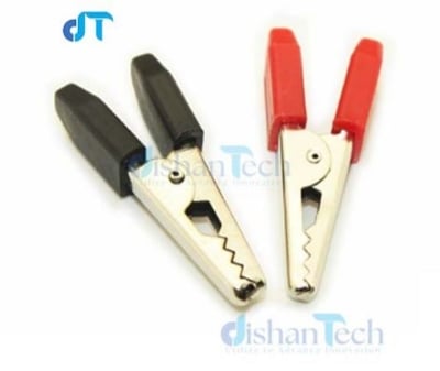 Picture of CROCODILE CLIP 2 Pcs (1 PAIR) A alligator clip (also crocodile clip or spring clip) is a simple mechanical device for creating a temporary electrical connection,