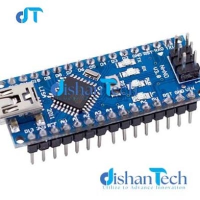 Picture of ARDUINO NANO R3 FT232 14 Digital input / output ports: TX, RX, D2 ~ D13 1 pair of TTL level serial transceiver ports RX / TX