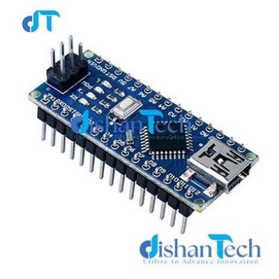 Picture of ARDUINO NANO V3.0 (CH340) Operating Voltage (logic level): 5V, 8 analog inputs ports: A0 ~ A7 14 Digital input / output ports: TX, RX, D2 ~ D13