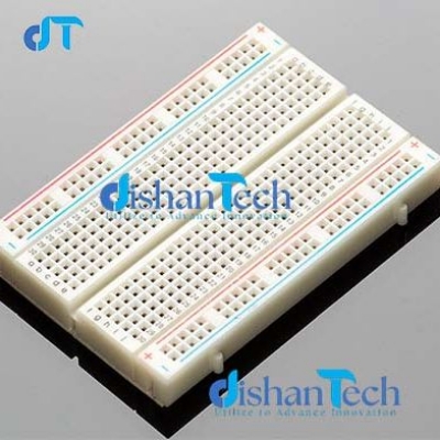 Picture of BREADBOARD (LARGE) Dimensions: 2.2″ x 3.4″ (5.5 cm x 8.5 cm) Thickness: 9.7mm(0.38in), including sticky foam on the bottom Weight: 38.9g(1.27oz)