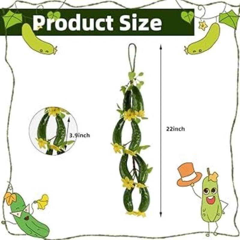 Picture of Fake Cucumber Simulation Cucumber String Artificial Vegetable Fruit String Green Cucumbers with Yellow Flowers for Home Kitchen Farm Party Wall Decoration-