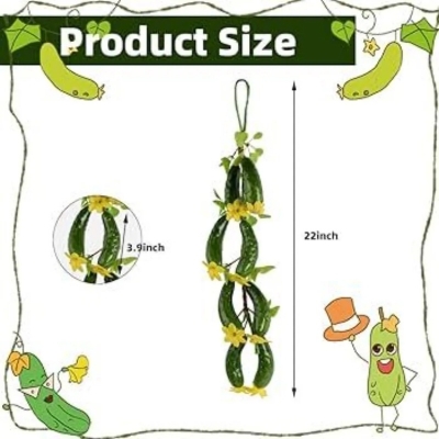 Picture of Fake Cucumber Simulation Cucumber String Artificial Vegetable Fruit String Green Cucumbers with Yellow Flowers for Home Kitchen Farm Party Wall Decoration-