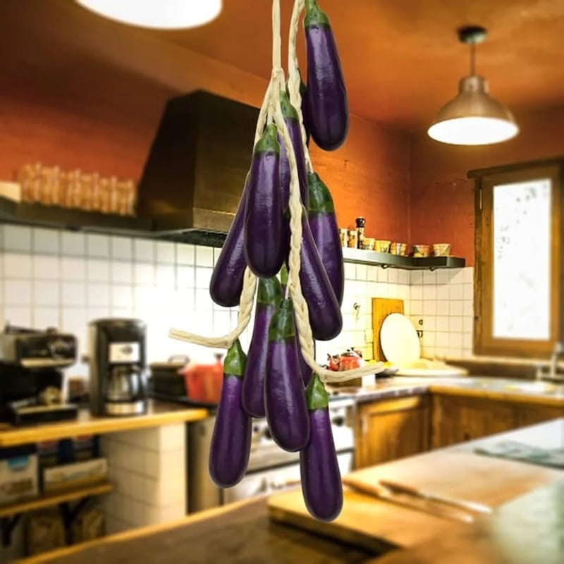 Picture of Simulation Artificial Lifelike Fake Vegetable Carrot Artificial Gourd Hanging Eggplant String Foam Vegetables for Home Kitchen Decor Photography Props-