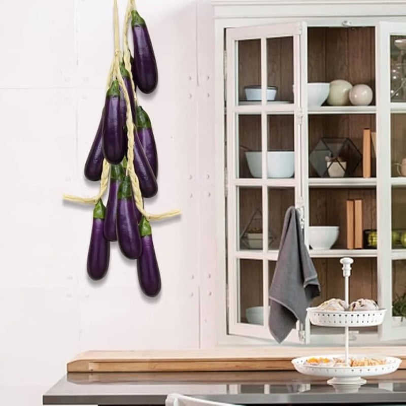 Picture of Simulation Artificial Lifelike Fake Vegetable Carrot Artificial Gourd Hanging Eggplant String Foam Vegetables for Home Kitchen Decor Photography Props-