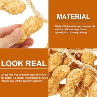 Picture of Artificial Peanut Strings, Fake Peanut Hanging Strings Simulation Fake Vegetables for Home Kitchen Farm Party Wall Decoration Photo Props (Light Yellow)-