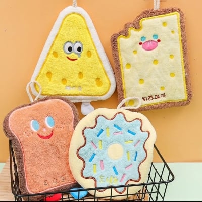 Picture of Decorative Hanging Hand Towel for Kitchen & Bathroom - Soft Coral Fleece Absorbent Cleaning Cloth with Embroidered Cartoon & Floral Design, Quick Dry Washcloth (Hand_Towel)-