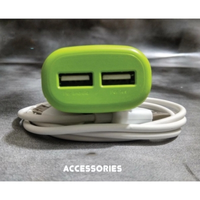 Picture of Dual USB Charging Power Adapter with Cable for Mobile PhoneMulticolor