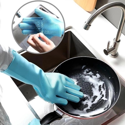 Picture of Silicone High Quality Dish Washing Kitchen Hand Gloves (Multicolor) - Hand Gloves - Hand GlovesMulticolor