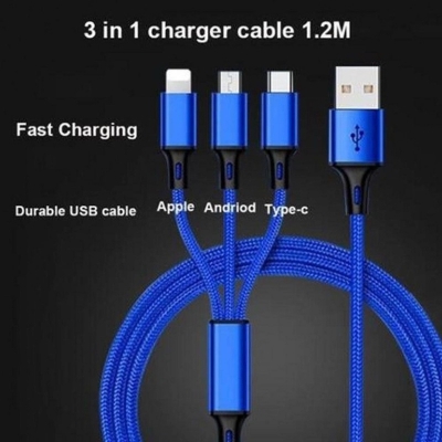 Picture of 3 in 1 Retractable USB cable for iphone, Android and usb C type Charge CableMulticolor