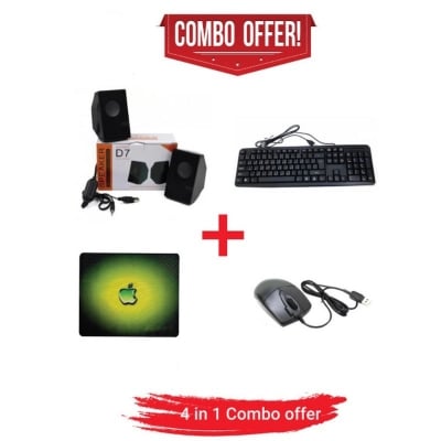 Picture of 4 in 1 Combo pack Dual Speaker + USB Keyboard with Bangla + A-4tech mouse + MousepadMulticolor