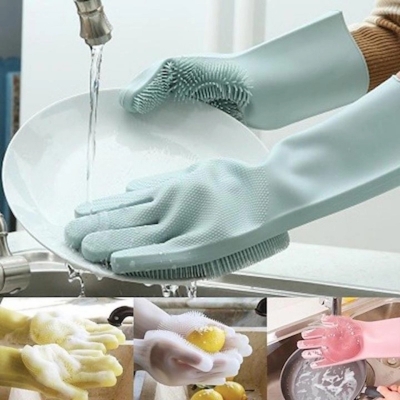 Picture of Silicone Dish Washing Kitchen Hand Gloves - MulticolorMulticolor