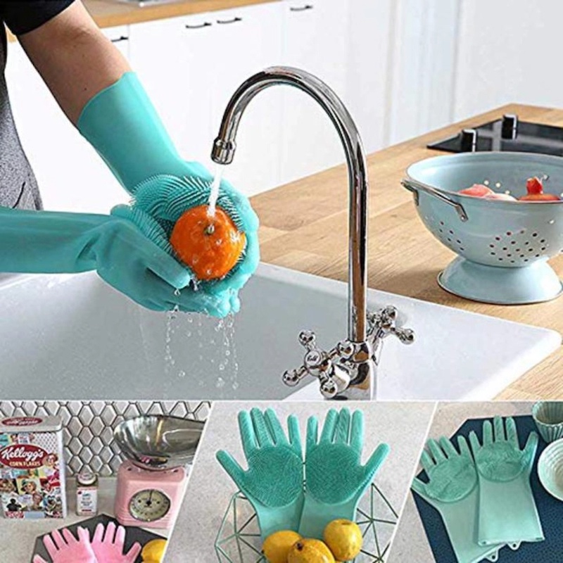 Picture of Silicone Dish Washing Kitchen Hand Gloves - MulticolorMulticolor