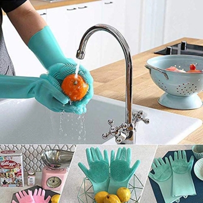 Picture of Silicone Dish Washing Kitchen Hand Gloves - MulticolorMulticolor