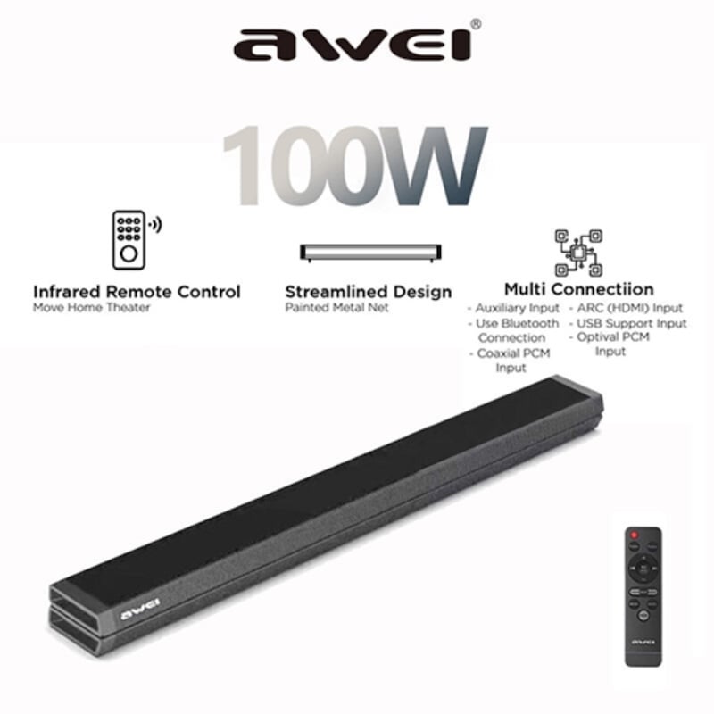 Picture of Awei Y990 100W Dual Speaker Home Theater Bluetooth Soundbar With Remote Control Multi-Function Buttons 3D Surround Stereo Bluetooth V5.0 Great Sound QualityMulticolor