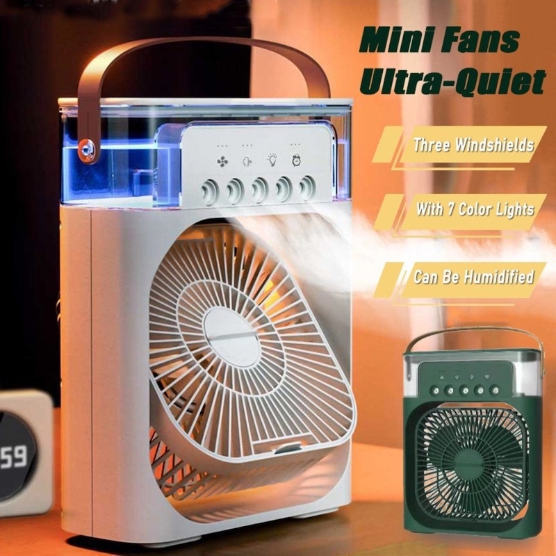 Picture of Air Cooler Fan 3 in 1 Mini Portable Fan Humidifier with 7 Colors LED Light Air Cooler 600ml Water Tank Air Cooling FanMulticolor
