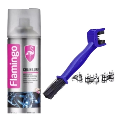 Picture of Flemingo Chain Lub 220 ml and Chain Clean Brush for Motorbike combo pack 2 - Easy to Use And Maintain - Reliable and Durable