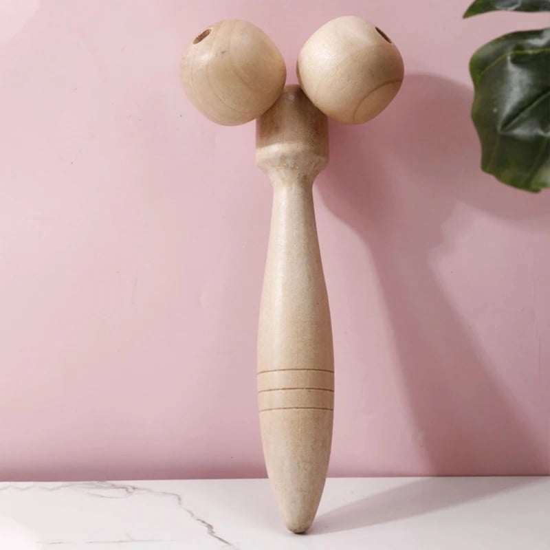 Picture of Wooden 3D Massager Roller, Stick Thin Face Leg Head Neck Body Face-lift Wheel Hand Spa Therapy Massage Wooden RollerMulticolor