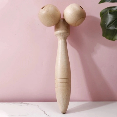 Picture of Wooden 3D Massager Roller, Stick Thin Face Leg Head Neck Body Face-lift Wheel Hand Spa Therapy Massage Wooden RollerMulticolor
