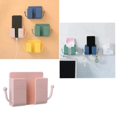 Picture of Mobile Phone Charging Hanging Holder Multifunction Wall Mounted Plug Bracket Remote Control Mounted Storage BoxMulticolor