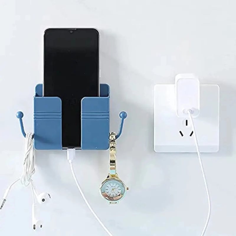 Picture of Mobile Phone Charging Hanging Holder Multifunction Wall Mounted Plug Bracket Remote Control Mounted Storage BoxMulticolor