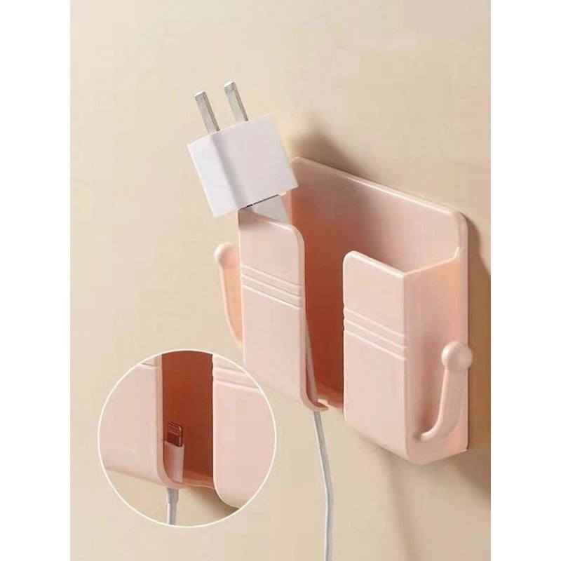 Picture of Mobile Phone Charging Hanging Holder Multifunction Wall Mounted Plug Bracket Remote Control Mounted Storage BoxMulticolor