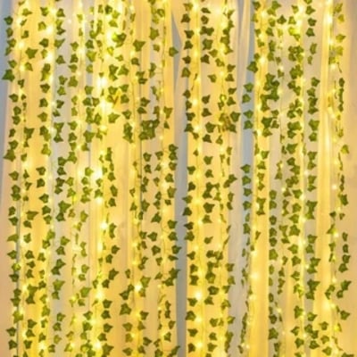 Picture of Flower Green Leaf String Lights Artificial Vine Fairy Lights Battery Powered Christmas Tree Garland Light for Weeding Home DecorGreen