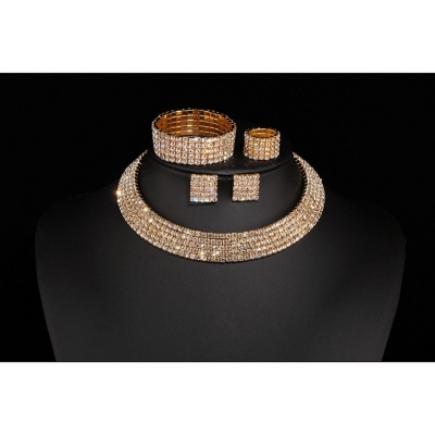 Picture of Luxury Romantic Crystal Wedding Jewelry Sets Gold Color Bridal Necklace Earrings Bracelets Ring Sets For Women - Necklace For GirlsGold