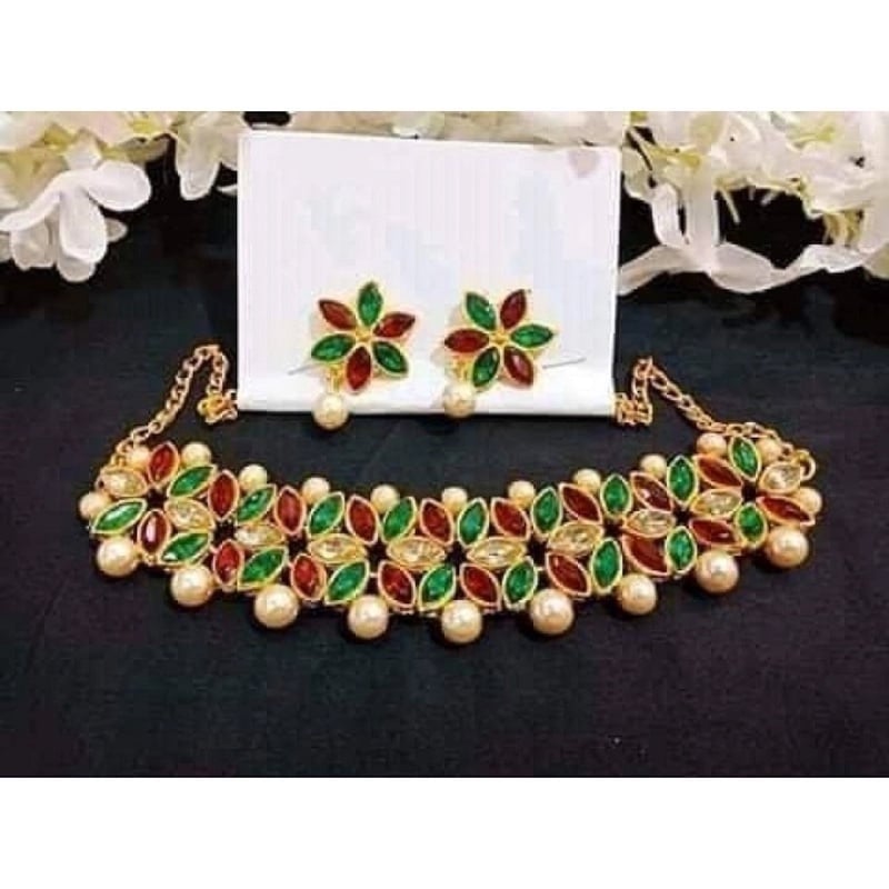 Picture of Traditional Neckless Fashion Wedding /Party Bridal Choker Necklace & Earrings Jewelery Set For Women - Necklace For GirlsGold