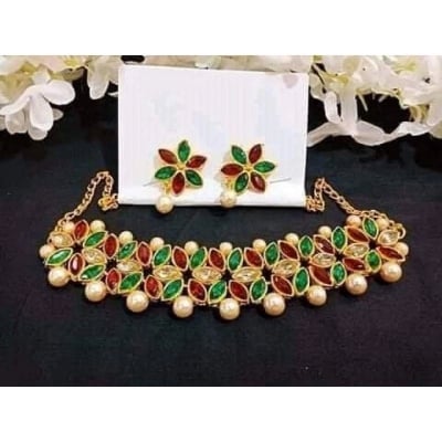 Picture of Traditional Neckless Fashion Wedding /Party Bridal Choker Necklace & Earrings Jewelery Set For Women - Necklace For GirlsGold