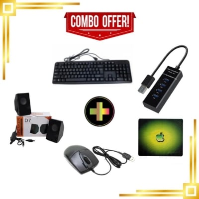Picture of Computer Combo Pack – Keyboard, Mouse, Mousepad, USB Dual Speaker & USB HubMulticolor